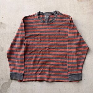Old Navy Thermal Shirt Mens XL Grey Orange Striped Long Sleeve Waffle Knit Good